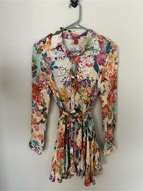 farm rio blue flowing beauty embroidered long sleeve midi dress FARM Rio | Light Blue Blue Garden Tapestry Midi dress | Woman main image 0